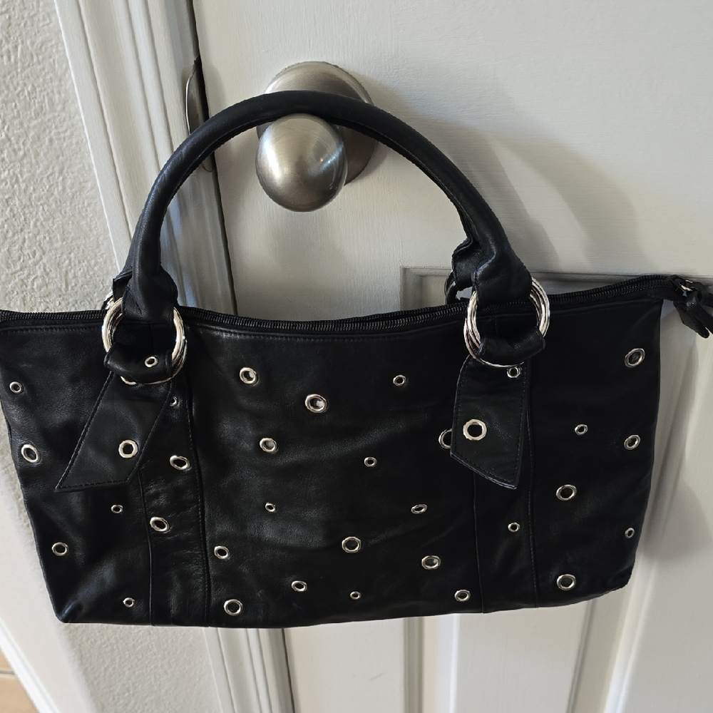Elegant Black Shoulder Bag with Silver Details